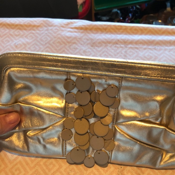 Funky gold Rinaldi clutch, snap shit, clean inside, great for graduation - Picture 2 of 5